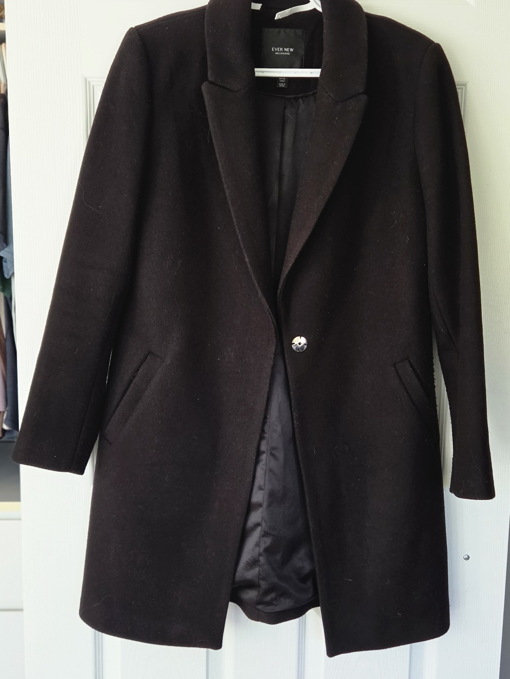 Ever New Men's Black Single-Button Wool Pea Coat